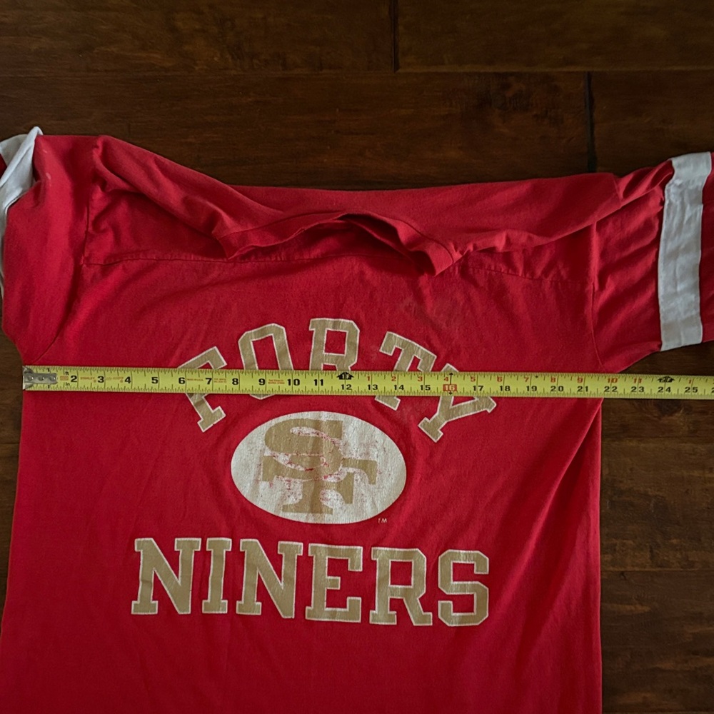 Red Vintage single Stitch San Francisco Forty Niners Shirt with White Stripes - Picture 8 of 14
